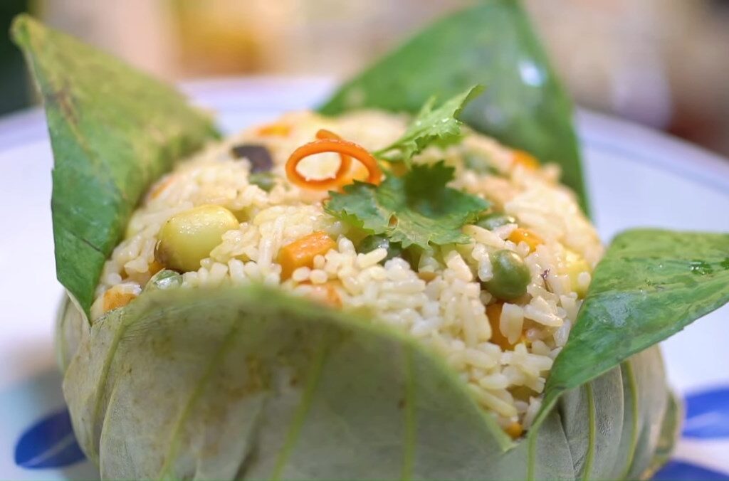 Vegetarian Lotus Leaf Steamed Rice (Com Hap La Sen Chay)